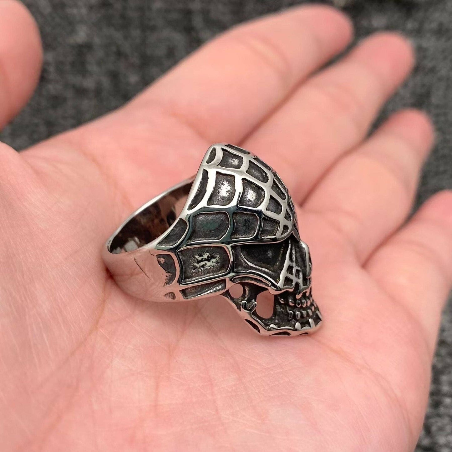 Stainless Steel Spider Man Skull Mask Ring - MJ/MR
