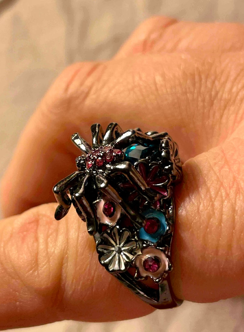 Ring - spider with flowers