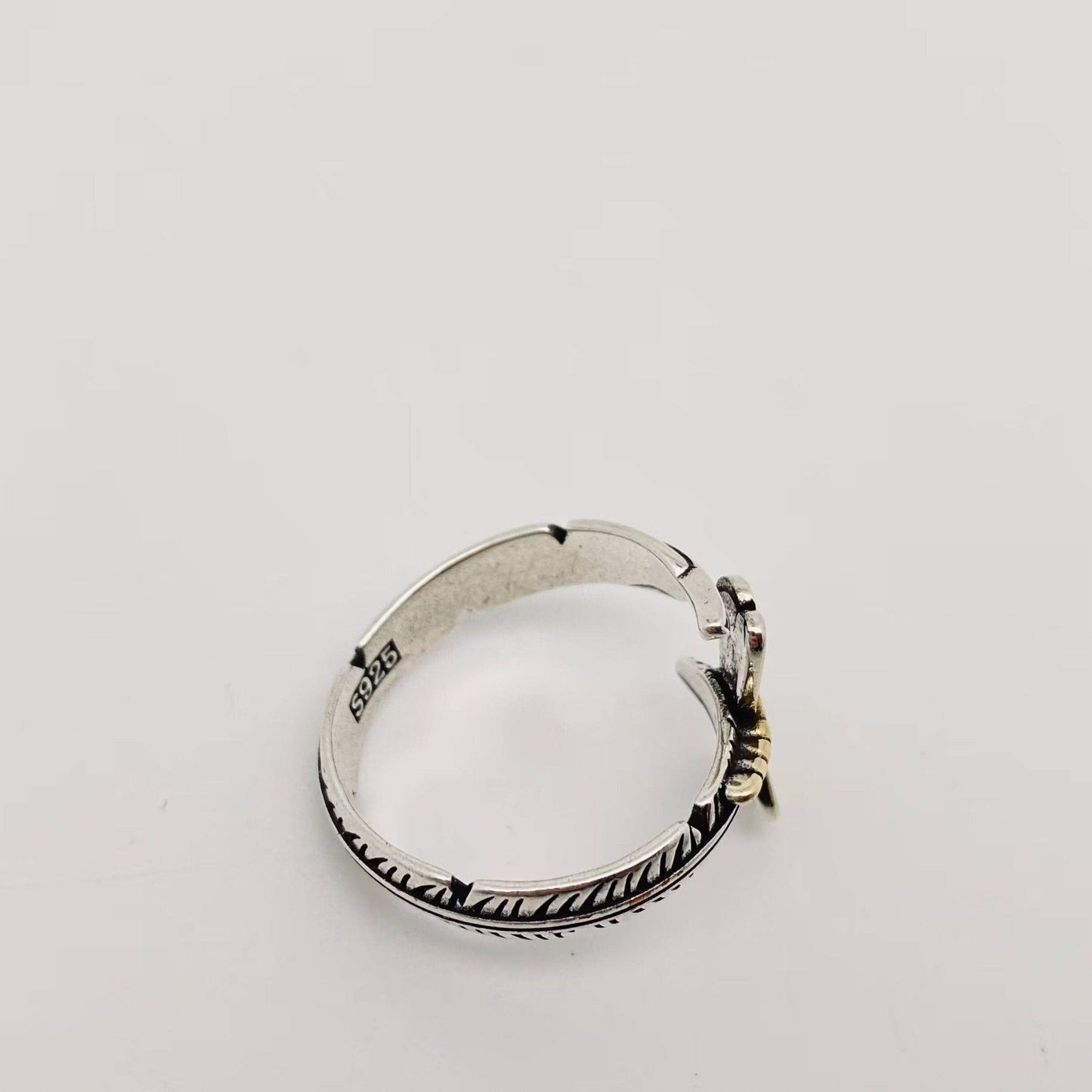 Silver Plated Feather Gold Dragonfly Adjustable Ring