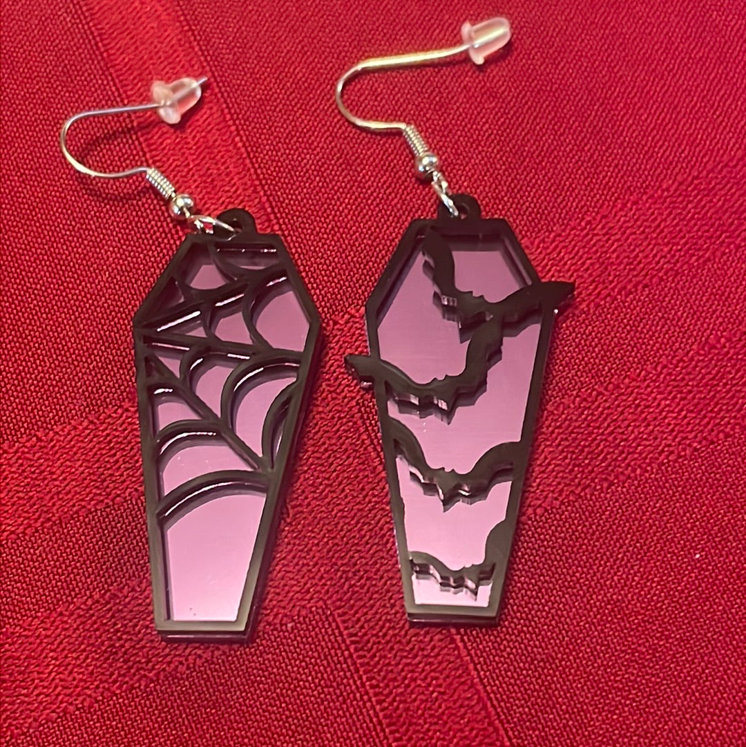 Earring - coffin bats and web