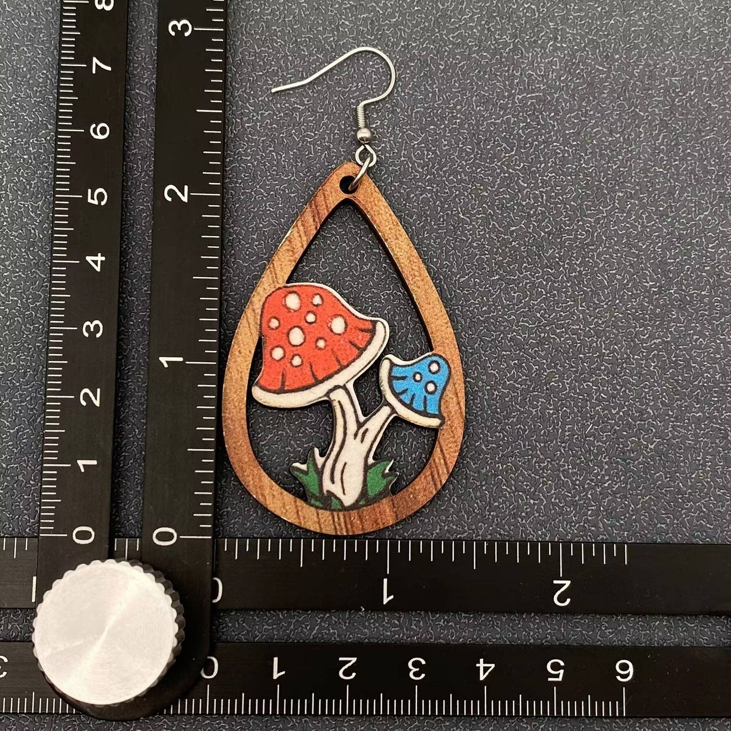 Double-sided Printed Mushroom Wooden Dangle Earrings