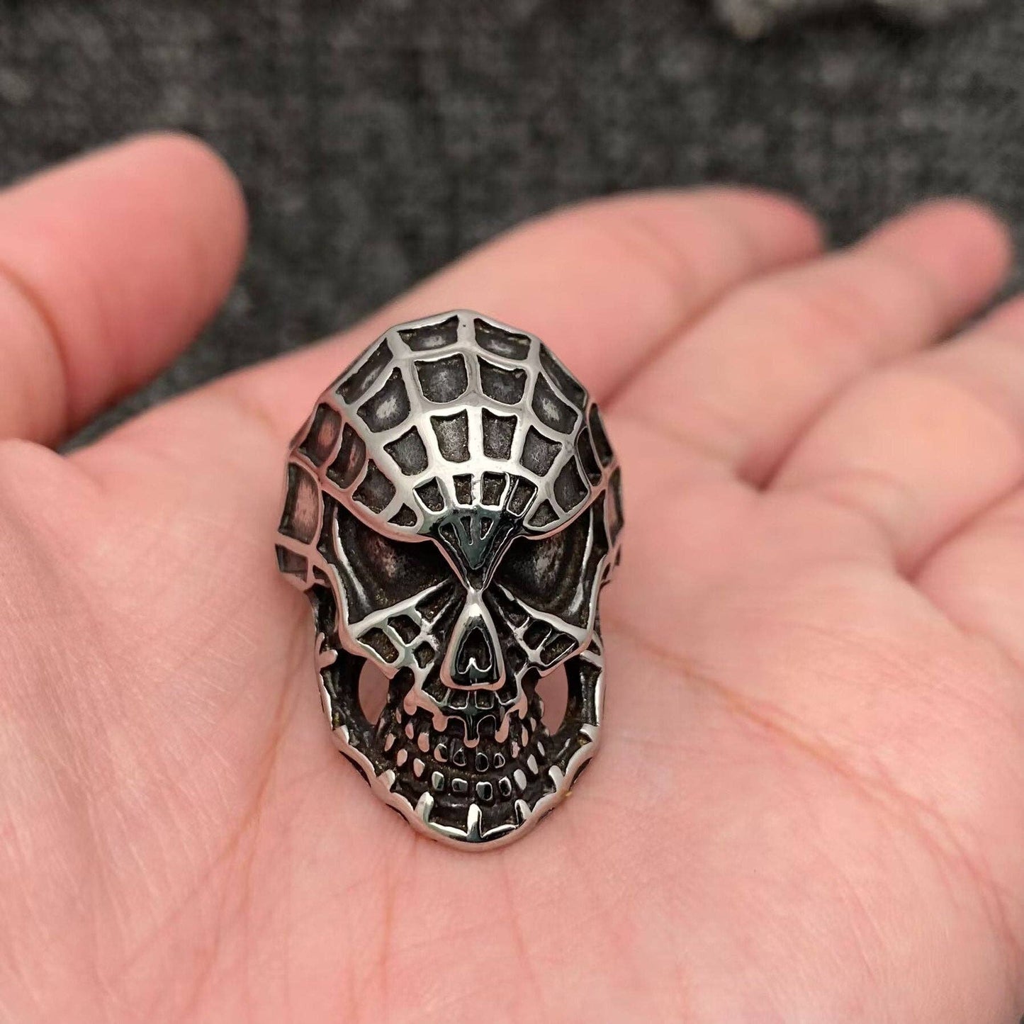 Stainless Steel Spider Man Skull Mask Ring - MJ/MR