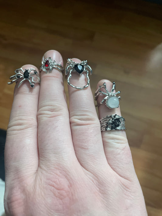 Black Gem Spider Rings