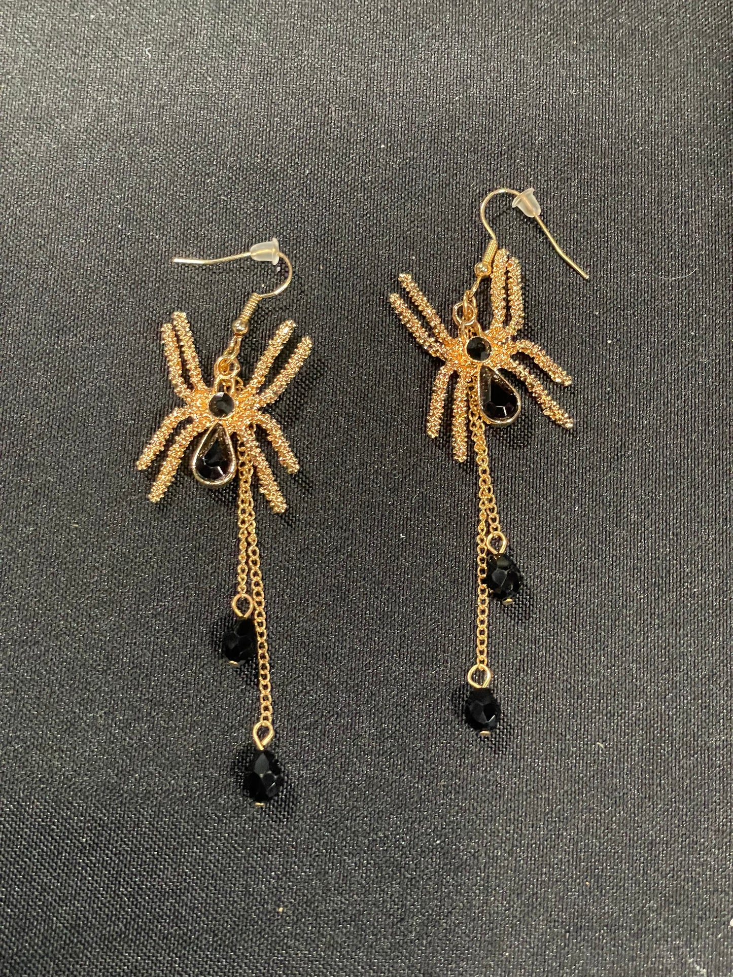 Earring - gold and black spider