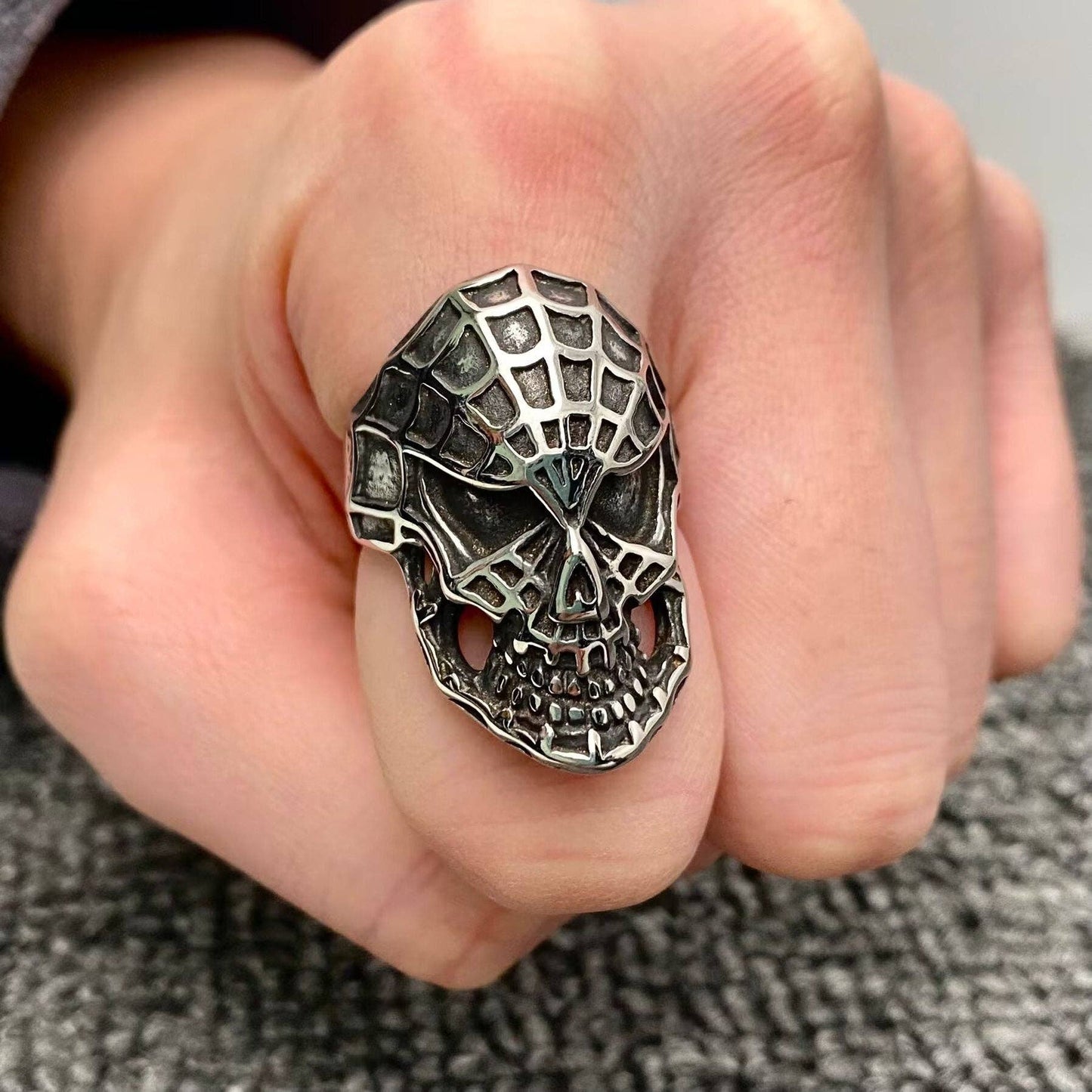 Stainless Steel Spider Man Skull Mask Ring - MJ/MR
