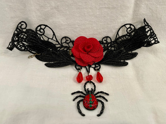 Choker - Red Rose & Blk Lace