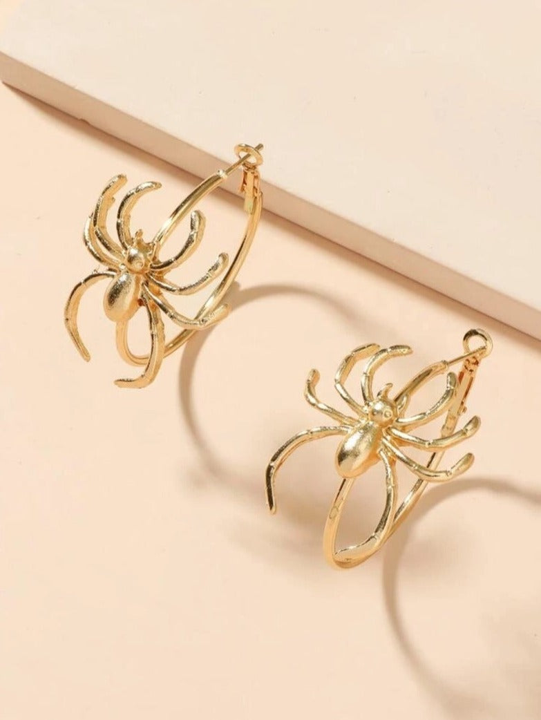Earring - Gold Spider Hoop