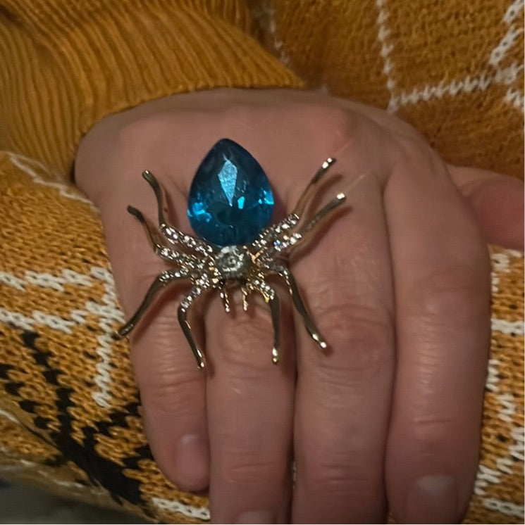 Ring - Gold Spider w/Blue Gem